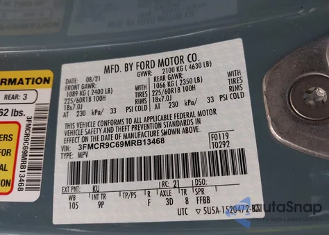 2021 Ford Bronco Sport Outer Banks from USA, damaged, VIN 3FMCR9C69MRB13468